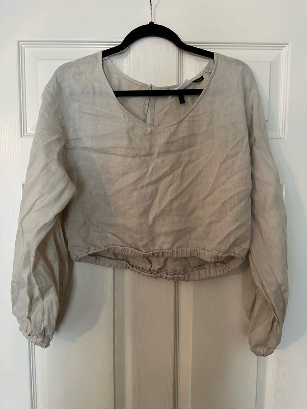 Neutral Beige Cropped Long-Sleeve Top